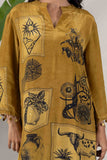 KUDIORY Women Ethnic Motifs Printed Regular Sequinned Silk Crepe Kurta with Trousers