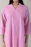 KUDIORY Women Pink Striped Kurta with White Floral Printed Palazzo Pants