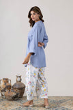 KUDIORY Women’s Light Blue Solid Short Kurta with White Floral Printed Straight Palazzos
