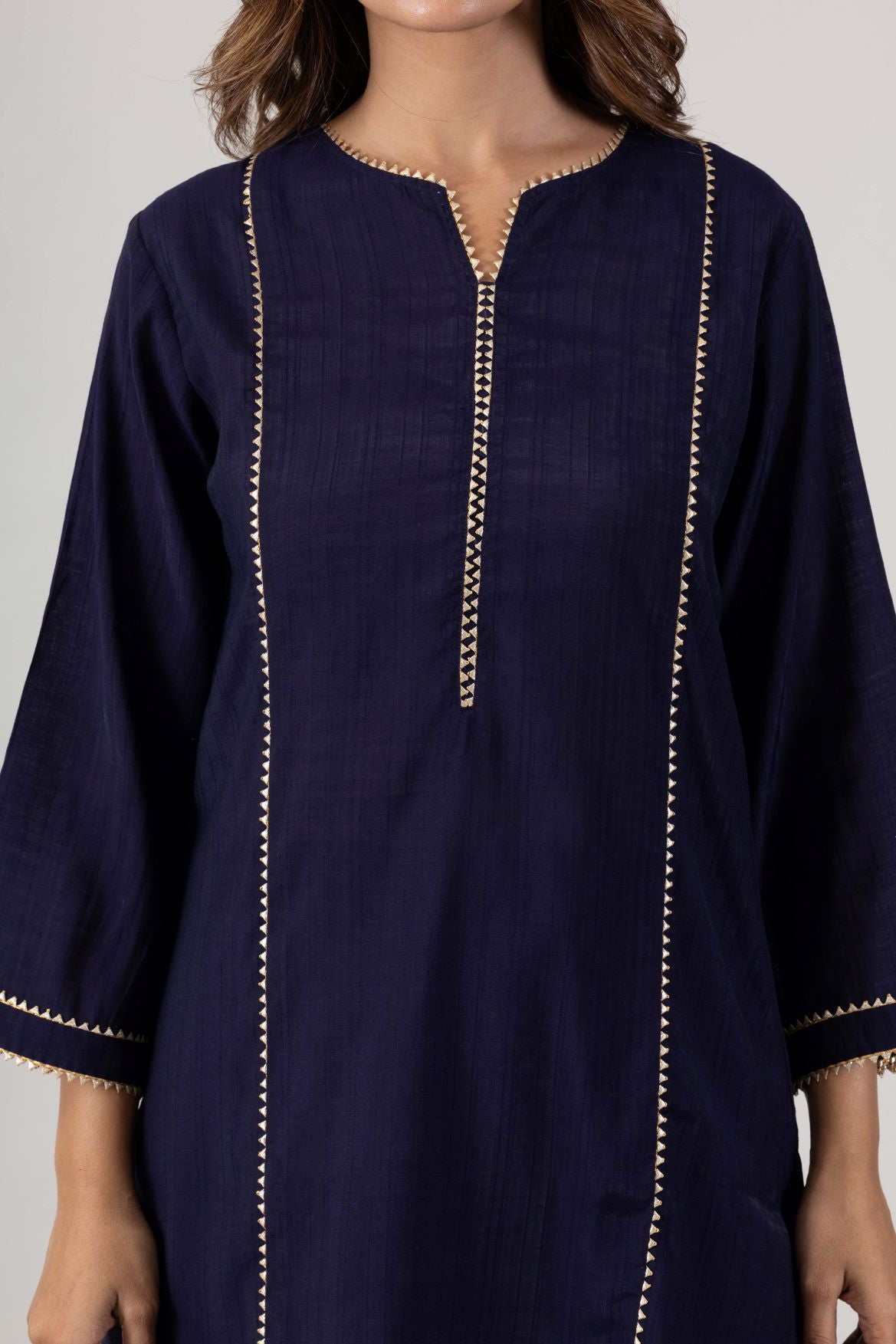 KUDIORY Women Navy Blue Solid Kurta with Wide-Leg Trousers