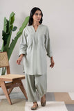 KUDIORY Women’s Sage Green Solid Kurta with Straight Pants Co-Ord Set