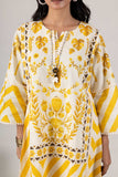 KUDIORY Women’s White & Mustard Yellow Floral Printed Kurta with Trousers