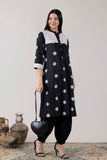 KUDIORY Women Black & White Daisy Printed Kurta with Patiala Pants