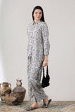 KUDIORY Women White Floral Printed Co-Ord Set with Shirt & Wide-Leg Trousers